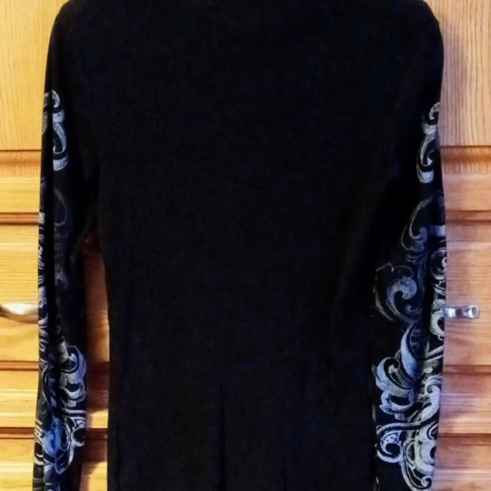 Vintage Y2K Maurices Graphic Flourish Rhinestone Black Long Sleeve Tee Women's L - Picture 5 of 16